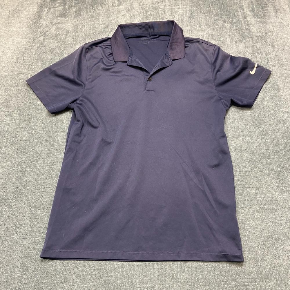 Nike Dri Fit Polo Shirt Mens Medium Blue Golf Standard Fit Sports Swoosh Logo